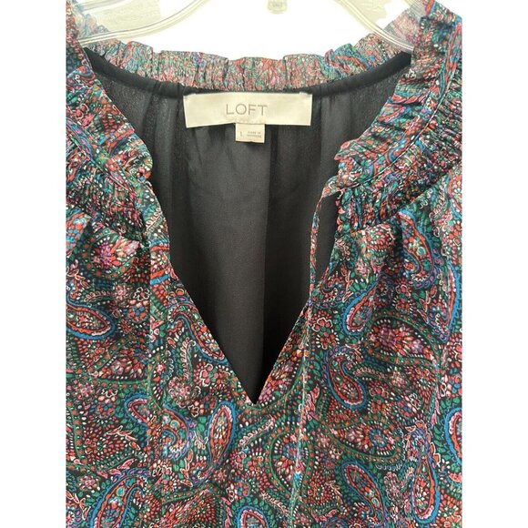 LOFT Women's Paisley Printed Sparkly Blouse Size Large - Picture 2 of 5